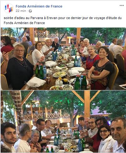 soirée d’adieu au Parvana à Erevan pour ce dernier jour de voyage d’étude du Fonds Arménien de France