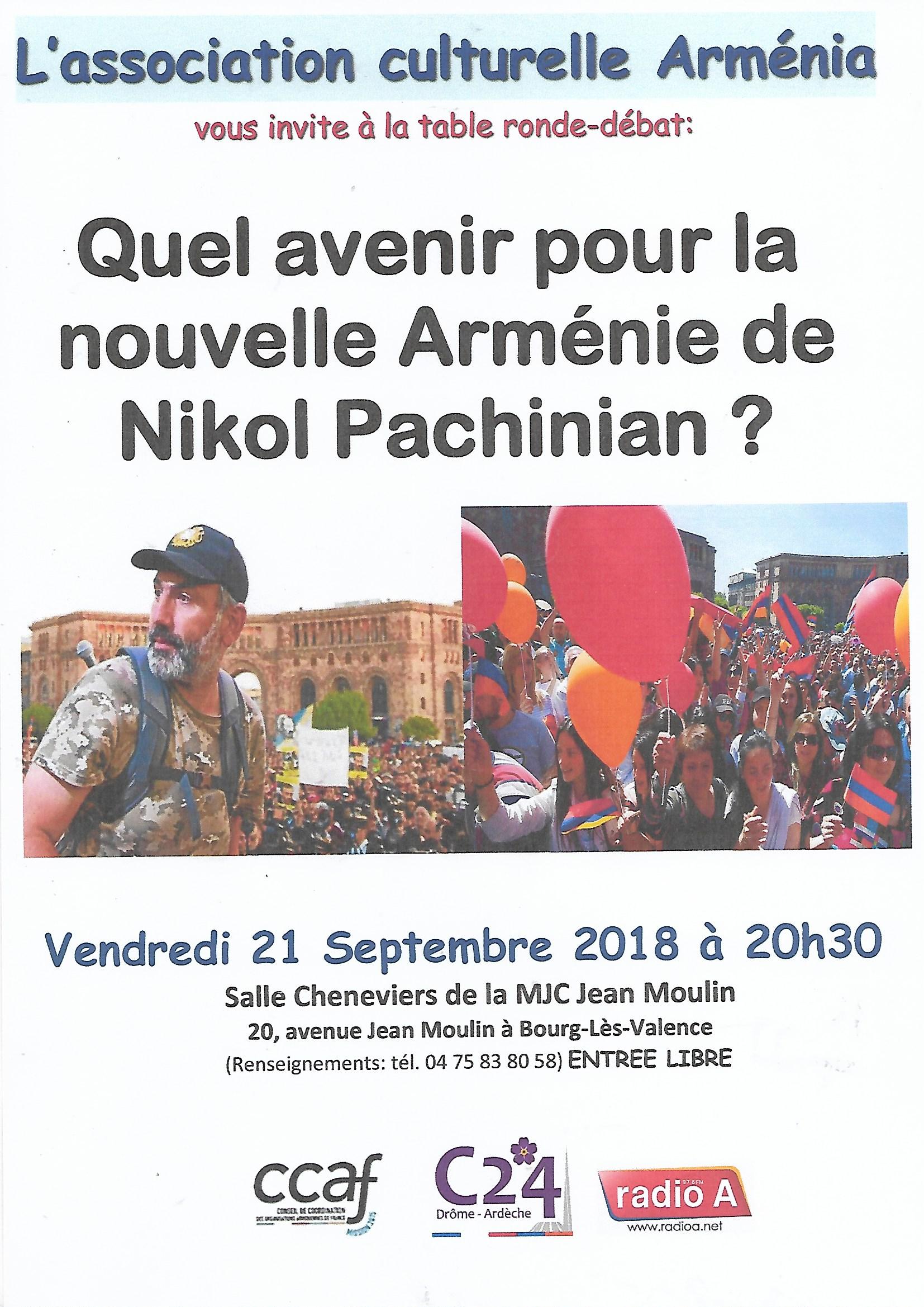 « Quel avenir pour la nouvelle Arménie de Nikol Pachinian ? » thème du débat d’« Arménia » ce vendredi à Bourg-Lès-Valence