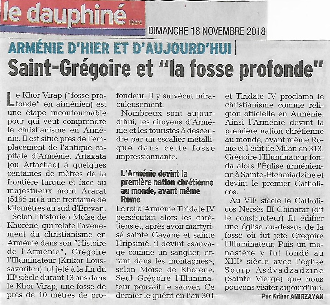 Le Dauphiné Libéré (édition de Valence): Saint Grégoire et la « fosse profonde »