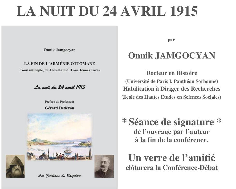 «La Nuit du 24 Avril…» Conférence de l’historien Onnick Jamgocyan