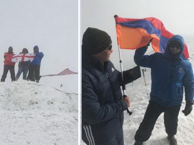 Un groupe d’Arméniens de l’Akhalkalak a gravi le sommet de l’Ararat et déployé des drapeaux de l’Arménie et de la Géorgie attachés ensemble