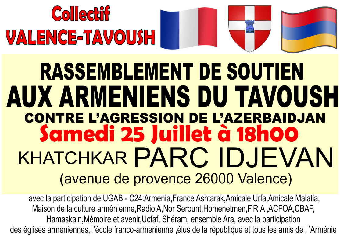 Grand rassemblement cet après-midi à 18h00 à Valence pour soutenir l’Arménie face à l’agression azérie