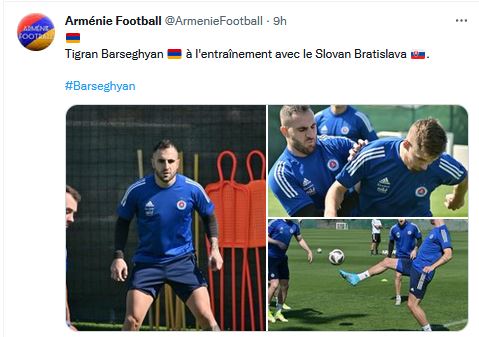 Tigran Barseghyan à l’entraînement avec le Slovan Bratislava