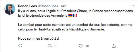 Il y a 21 ans, sous l’égide du Président Chirac, la France reconnaissait dans la loi le génocide des Arméniens