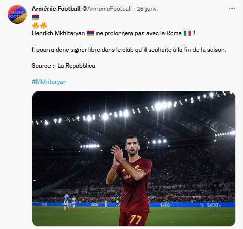 Henrikh Mkhitaryan ne prolongera pas avec la Roma