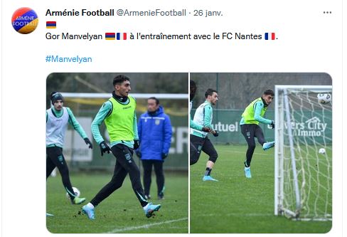 Gor Manvelyan à l’entraînement avec le FC Nantes