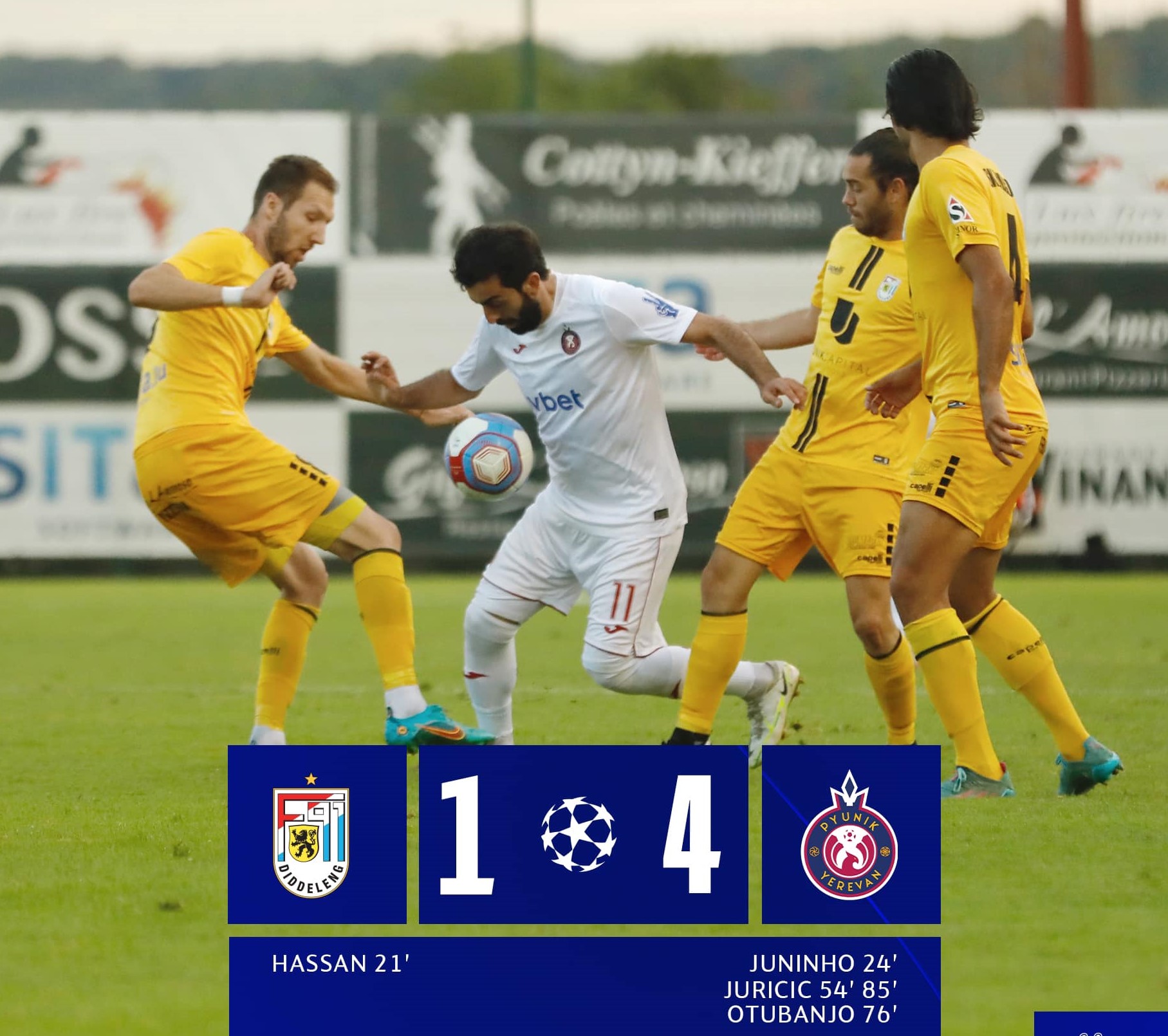 Pyunik Erévan s’impose 4-1 face à Dudelange au Luxembourg et se qualifie pour le 3e tour de la Ligue des Champions