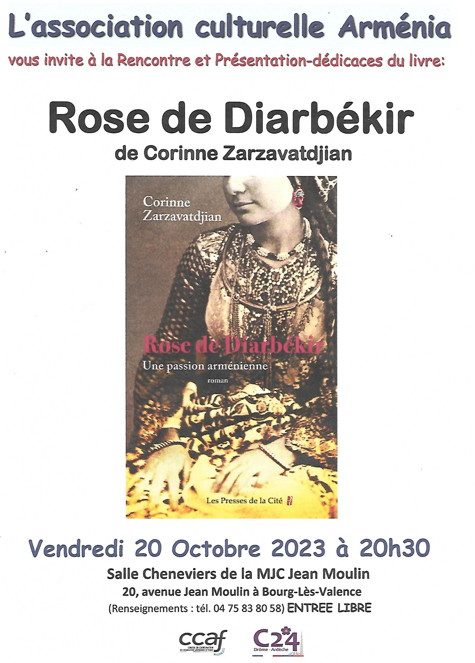 « Arménia » présentera le roman « Rose de Diarbékir » de Corinne Zarzavatdjian le 20 octobre à Bourg-Lès-Valence