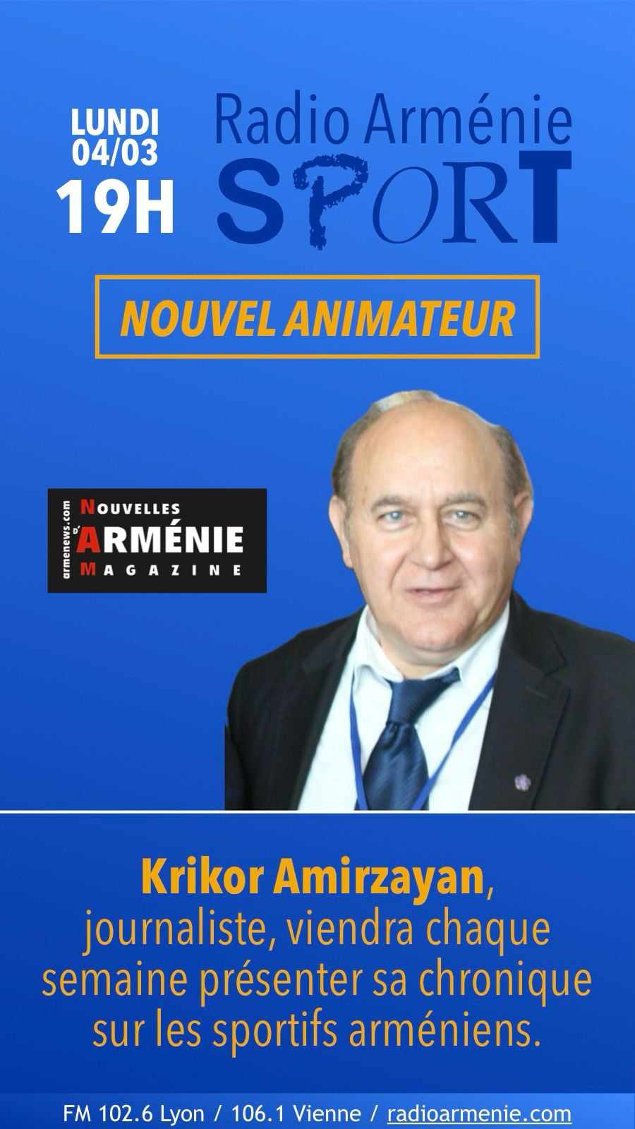 Le Sport sur Radio Arménie Lyon chaque lundi soir à 19h00