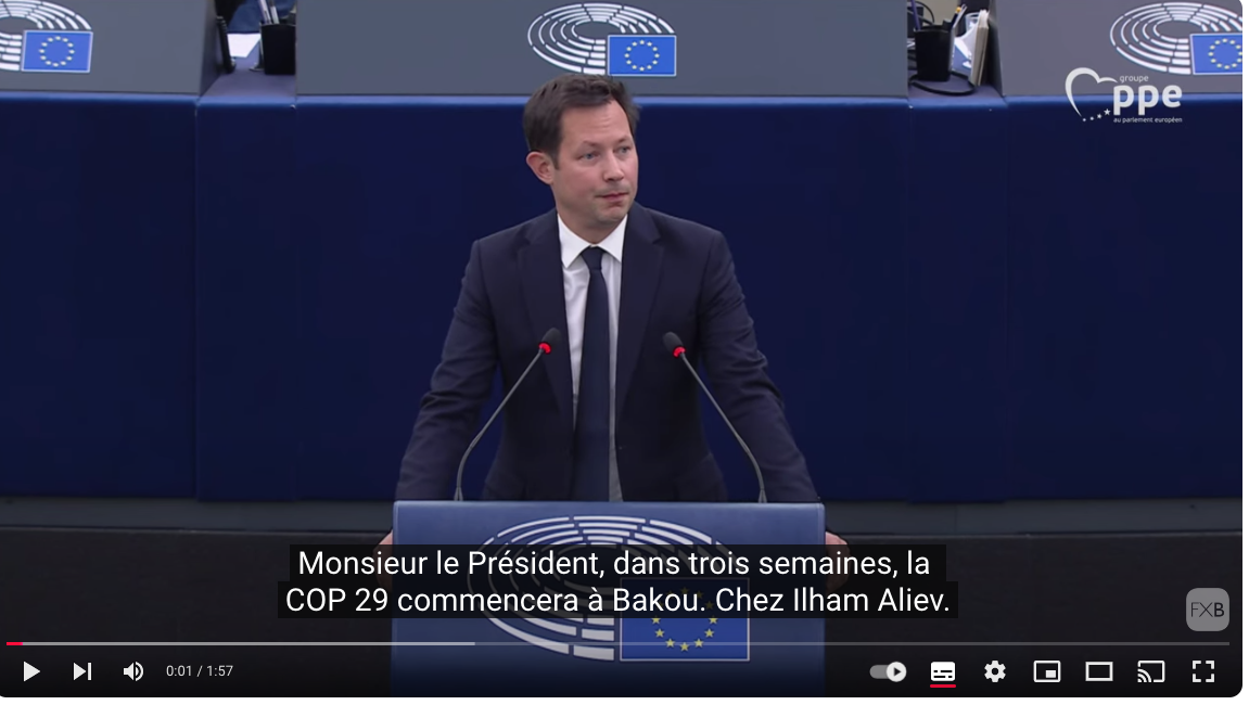 FX Bellamy : la COP29 en Azerbaïdjan n’est pas une opportunité, c’est un SCANDALE.