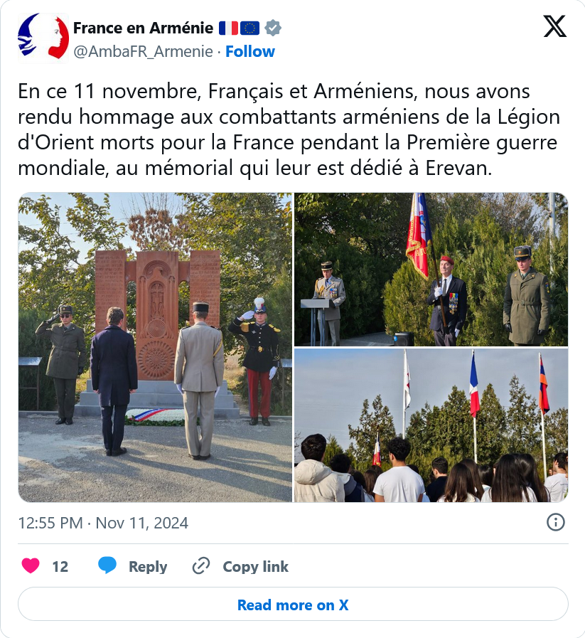 Hommage aux combattants arméniens de la Légion d’Orient morts pour la France